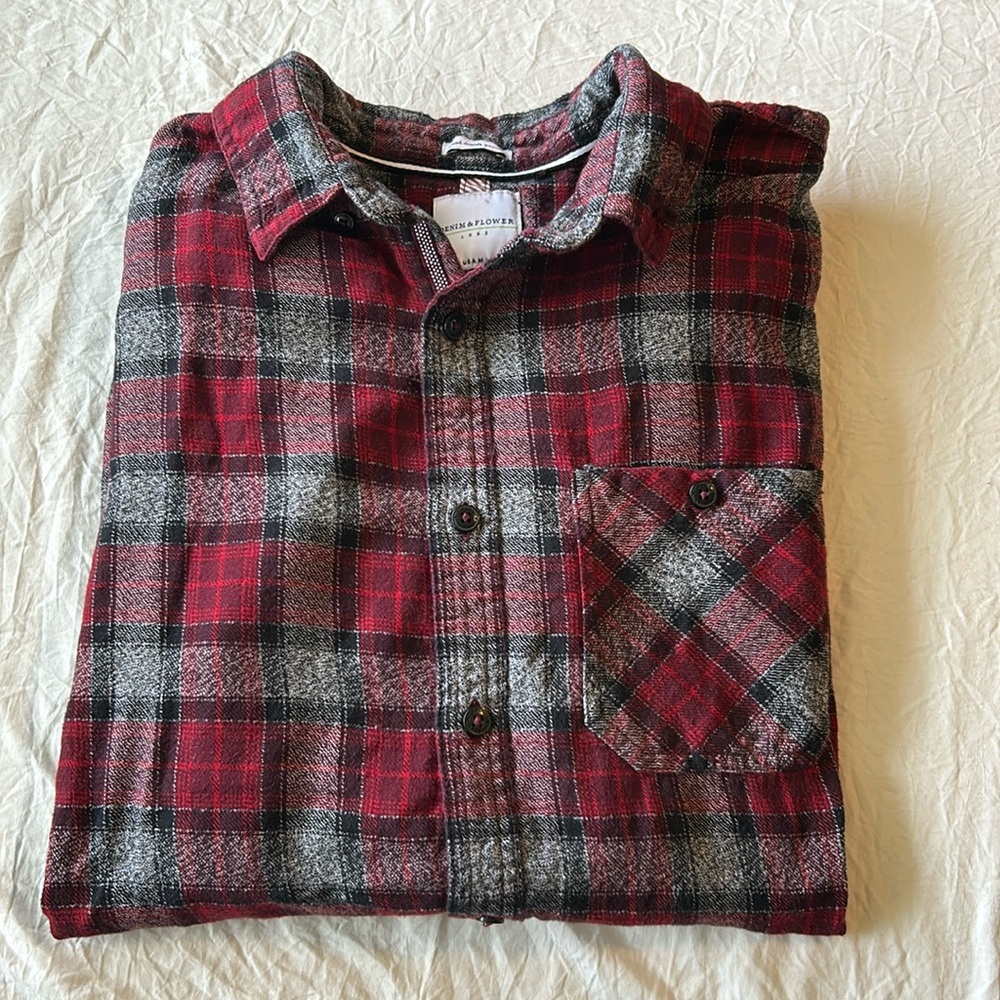 DENIM & FLOWER RED FLANNEL BUTTON DOWN